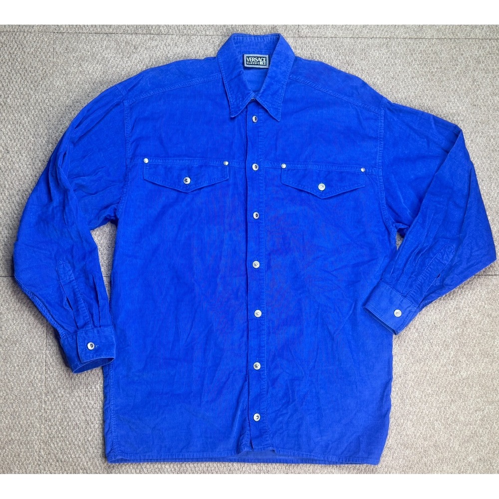 Versace Classic V2 Vtg Men's Made In Italy Long Sleeve Corduroy Shirt Size Small